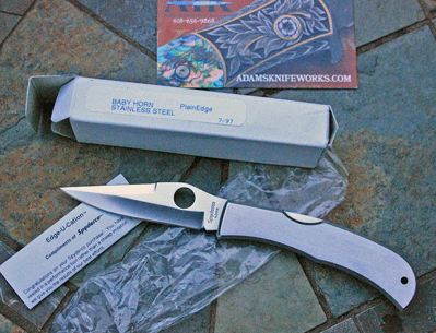 Early Spyderco Jess Horn Baby Horn Stainless Lockback