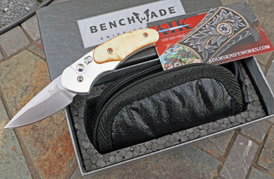 AIK/Benchmade IMPEL Auto w/ Gold Lip Pearl & Polished Frame