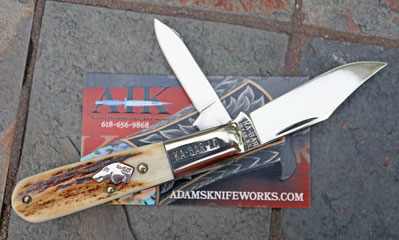 1983 KABAR KA-BAR-LO 2 Blade Dog's Head Barlow w/ Stag