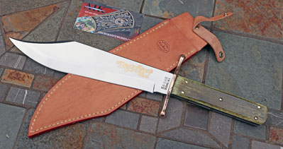 Vintage 1988 KABAR Gold Etched Bowie with Green Bone