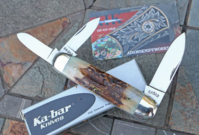 1987 KABAR 3 Blade AERIAL Whittler Pattern w/Genuine Stag