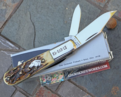 1983 KABAR KA-BAR-LO 2 Blade Dog's Head Barlow w/ Stag