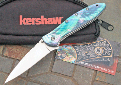 AIK /Kershaw CUSTOM Dark Wing Abalone Leek w/File Work