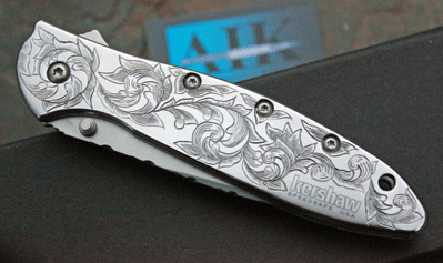 Custom Kershaw / AIK Hand Engraved & File Worked LEEK Assist