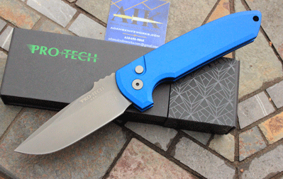 Protech Special Blue Full Sized Rockeye Auto w/ Smokey Gray D2