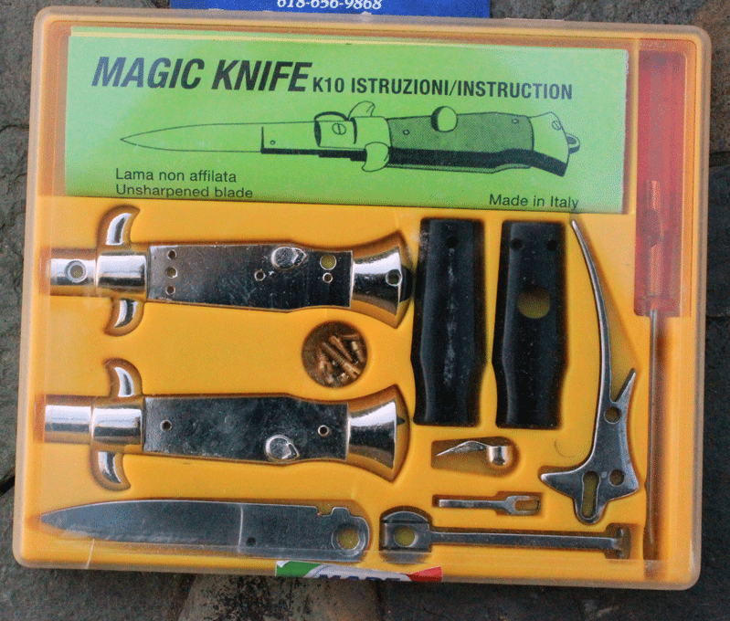 Italian Made "MAGIC" Knife Switchblade Kit w/ Black Perlex, Adams