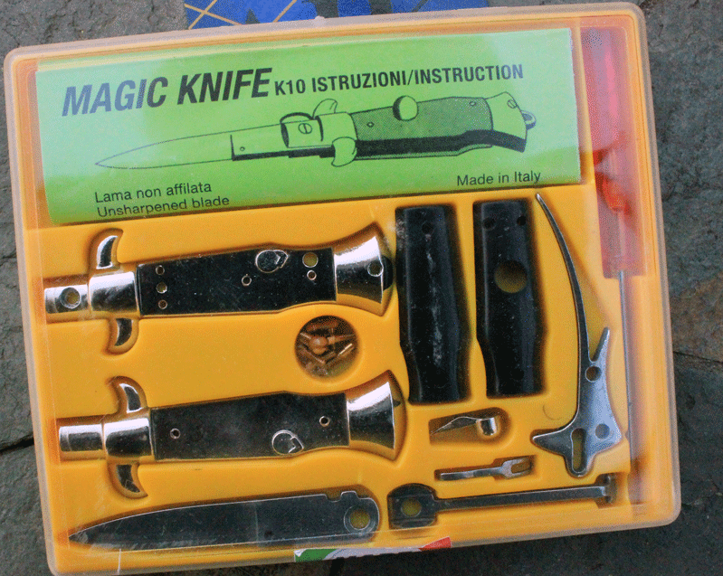 Italian Made "MAGIC" Knife Switchblade Kit w/ Black Perlex, Adams