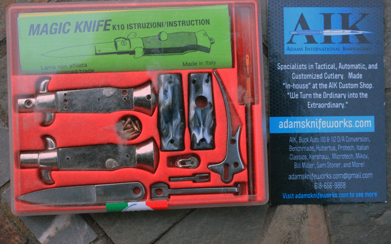 Italian Made MAGIC Knife Switchblade Kit w/Multi Colored Perlex, Adams