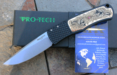 Protech/AIK MAGIC Bolster Release w/Engraved Bronze & Ruby Inlay