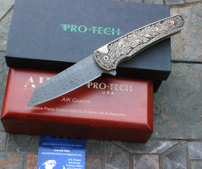 ULTIMATE HAND ENGRAVED DAMASCUS  Pro-Tech MALIBU FLIPPER