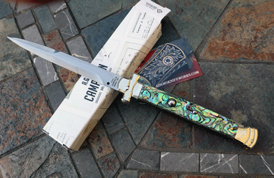11\" Campolin Italian Maltese Cross Lockback w/ Abalone & Dagger