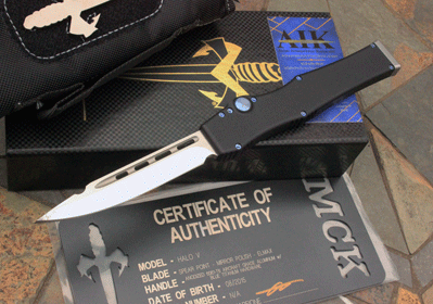 2015 Microtech Marfione Custom High Polish HALO V w/ Blue Ti HW
