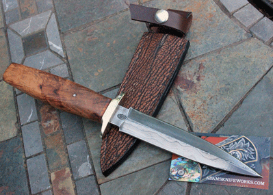 Bill Miller Custom Handmade Damascus Dagger w/ Amboyna Wood