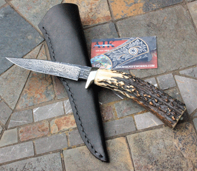 Bill Miller Handmade Damascus Skinner w/ Stag
