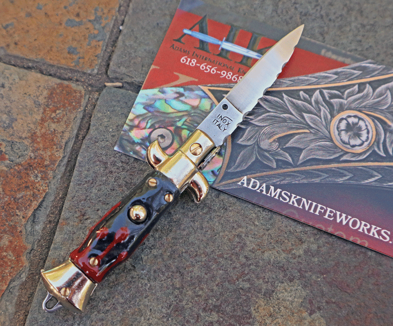 Hand Painted BLOOD & SKULL 4" Mini Switchblade  w/ File Work