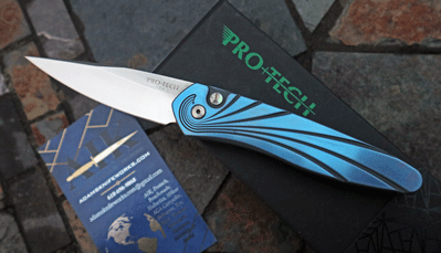 Protech 3-D Ice Blue Titanium Wave NEWPORT Auto w/ S35VN