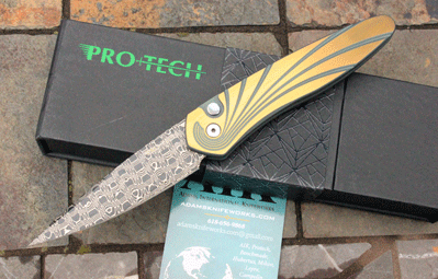 Protech Titanium NEWPORT w/2 Tone Bronze Green Frame & Damascus