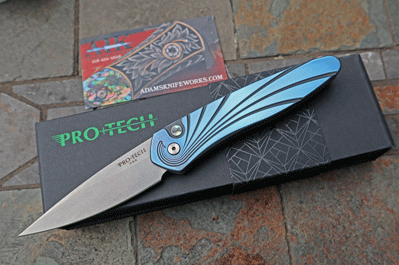 Protech 3D Ice Blue Titanium Wave NEWPORT w/ S35VN