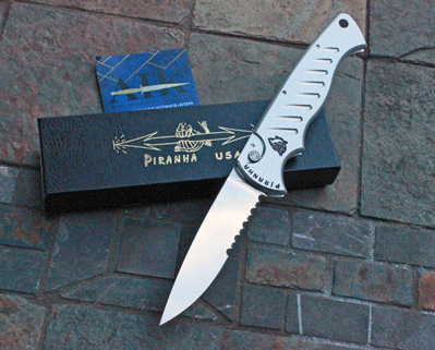 Piranha Pocket Model w/Silver Frame & Part Serrated Mirror Blade