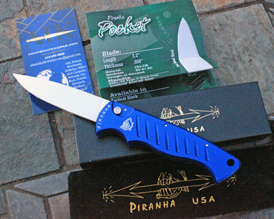 Piranha Knives Special Blue POCKET Model w/ Mirror 154-CM Blade