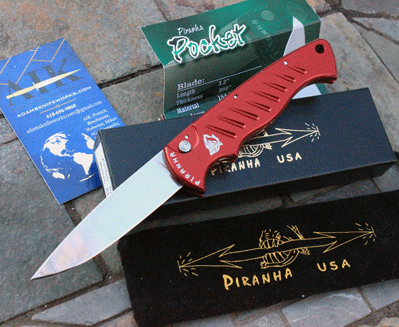 Piranha Knives USA Special RED Pocket Model w/Mirror 154-CM