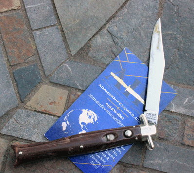 Vintage PRESTO Bowtie Switchblade w/Brown Swirl Celluloid