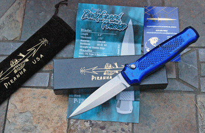 Piranha Blue PROWLER Auto Dagger w/Stonewash 154-CM Stainless