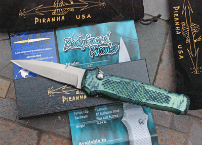 Piranha Special Green PROWLER Auto Dagger w/ Stonewash Blade
