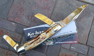 1990 KaBar RANCHER 3 Blade Folder w/ Genuine Stag
