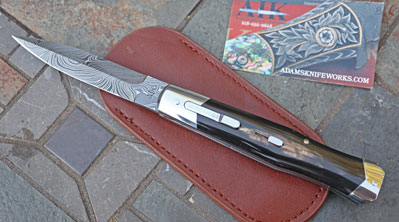 AIK / ALSDORF RAPTOR Lever Lock Auto w/ Buffalo Horn & Damascus