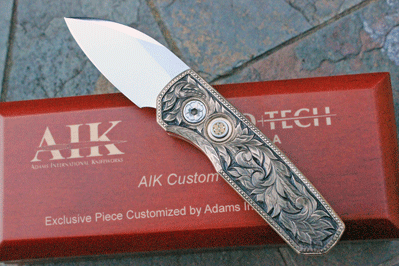 CUSTOM HAND ENGRAVED Protech RUNT 5 Special Mirror Blade