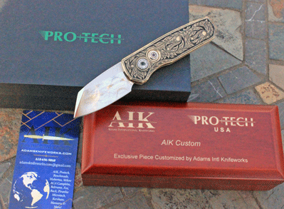 CUSTOM HAND ENGRAVED Protech RUNT 5 Special Mirror Blade