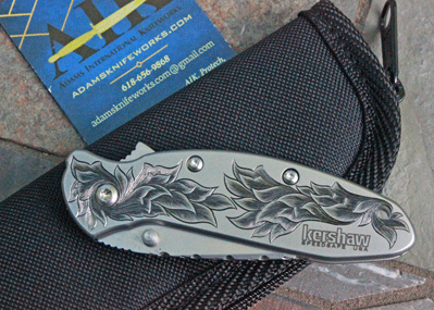 Custom HAND ENGRAVED & FILE WORKED Kershaw/AIK SCALLION Assist