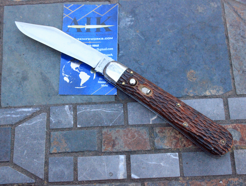 Vintage Schrade Cut Co Hunting Knife Switchblade w/ Jigged Bone