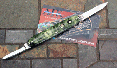Schrade Cut Co Double Button Green Swirl Celluloid w/Bolsters