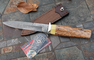 Bill Miller Handmade Damascus Fighter w/ Fossil Sea Cow Bone