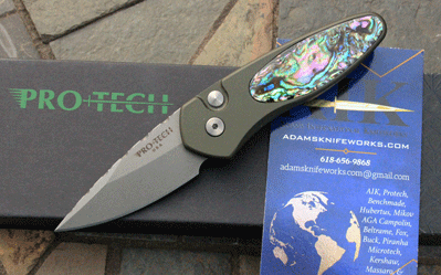 CUSTOM Protech/AIK Green SPRINT Mini Auto w/Abalone & File Work