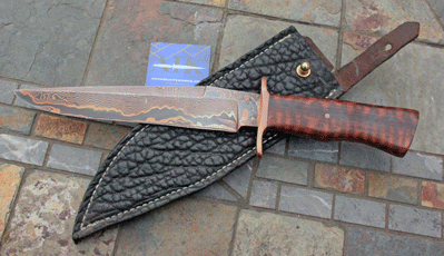 Sam Stoner Amish Made Coppered DAMASCUS Bowie w/ Snakewood