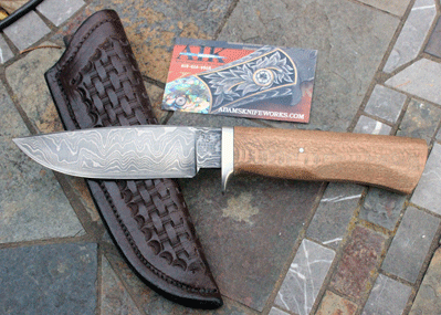 Sam Stoner Amish Handmade DAMASCUS & Ash Wood Skinner
