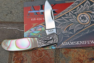 Rare 80's era TAIYO Seki Japan HAND ENGRAVED Lockback w/ Abalone