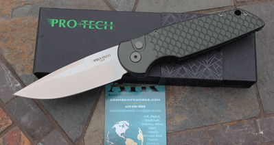 Protech Special OD Green Fish Scale TR3 w/ Stonewash Blade