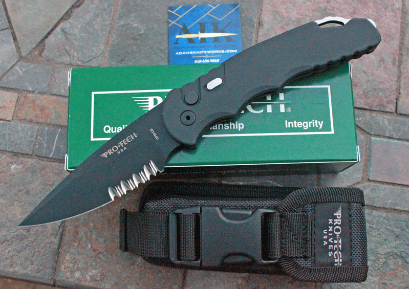 Protech TR4.4 Black Tac Response Auto w/Part Serr D2 Tool Steel, Adams