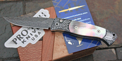 Ultimate ENGRAVED Protech/AIK DAMASCUS STEEL FRAME Mini Brend 2