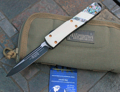 CUSTOM Microtech/AIK ULTRATECH w/ Fossil Ivory & Mosaic Abalone