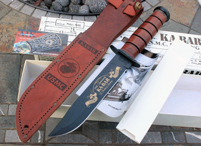 2008 KABAR Special Etched 110th Anniv USMC Marine Combat Knife
