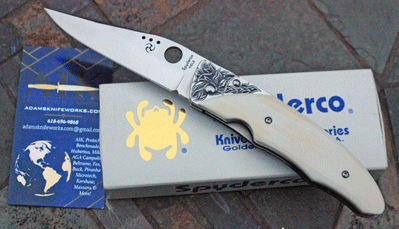 CUSTOM Early AIK / Spyderco Viele w/ Fossil Ivory & Engraving