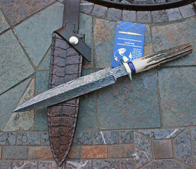 Bill Miller Handmade Damascus Dagger w/Stag & Charoite