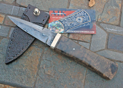 Bill Miller Handmade DAMASCUS Dagger w/Walnut Handles & Stingray
