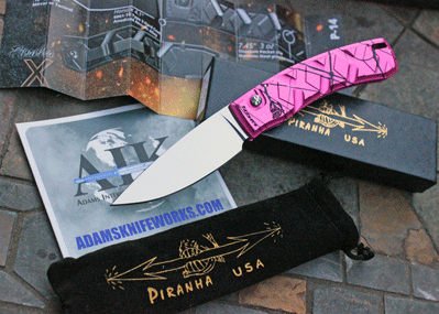 Piranha "X" Auto w/Special Pink Splash and Mirror 154-CM Blade